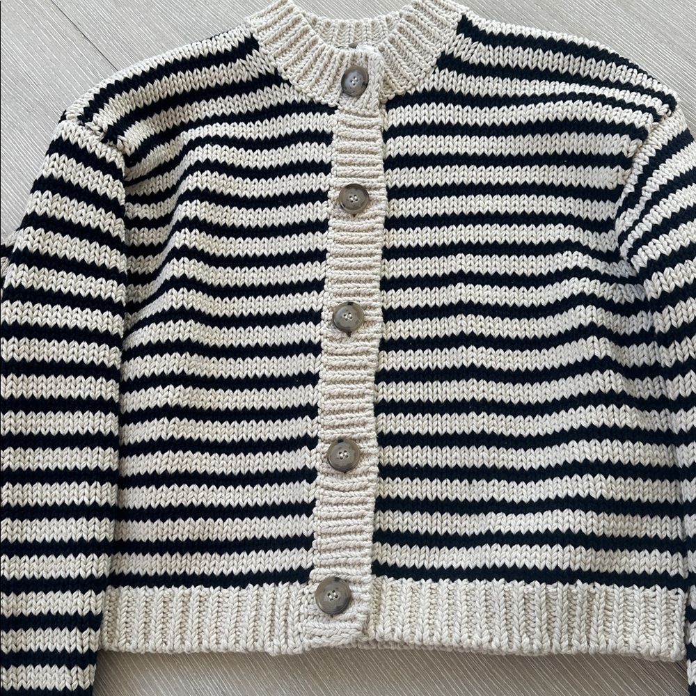 FRAME NEW  Striped Cardigan in Black and Cream